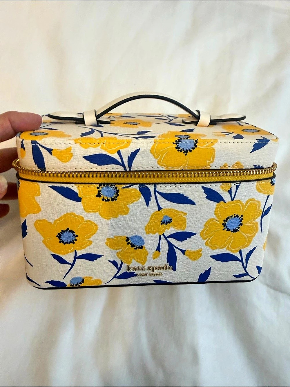 Kate Spade Morgon KG868 Floral Cosmetic Case in Yellow & Blue NWT
